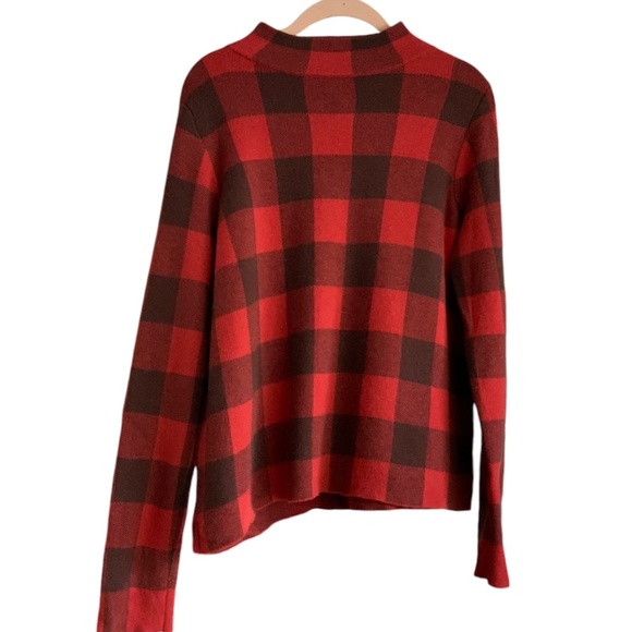 Anthropologie Field Flower Wool Blen Red/Black Buffalo Check Mock Neck S… - Picture 2 of 10